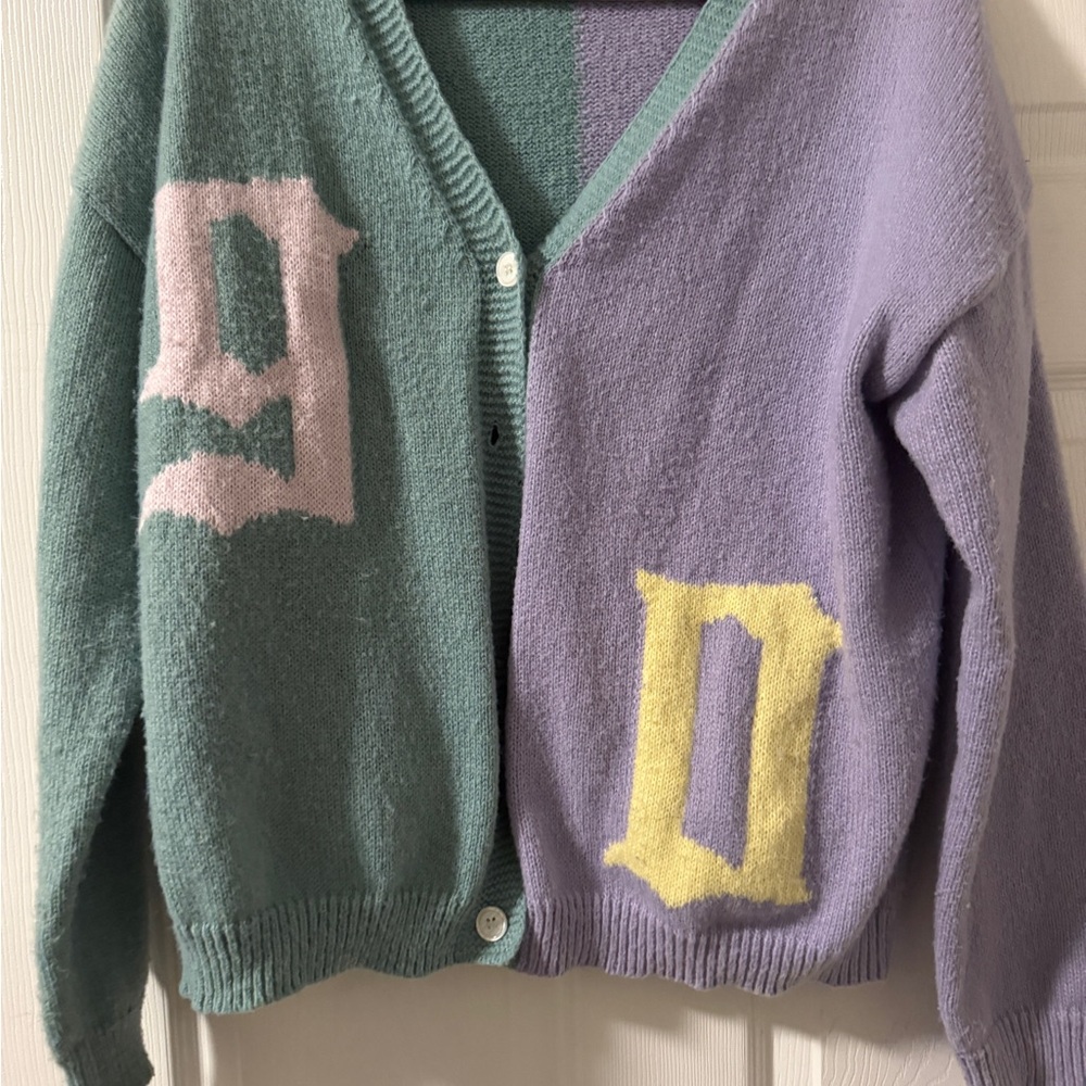 SHEIN Seafoam Green & Lavender Colorblock Button Cardigan
